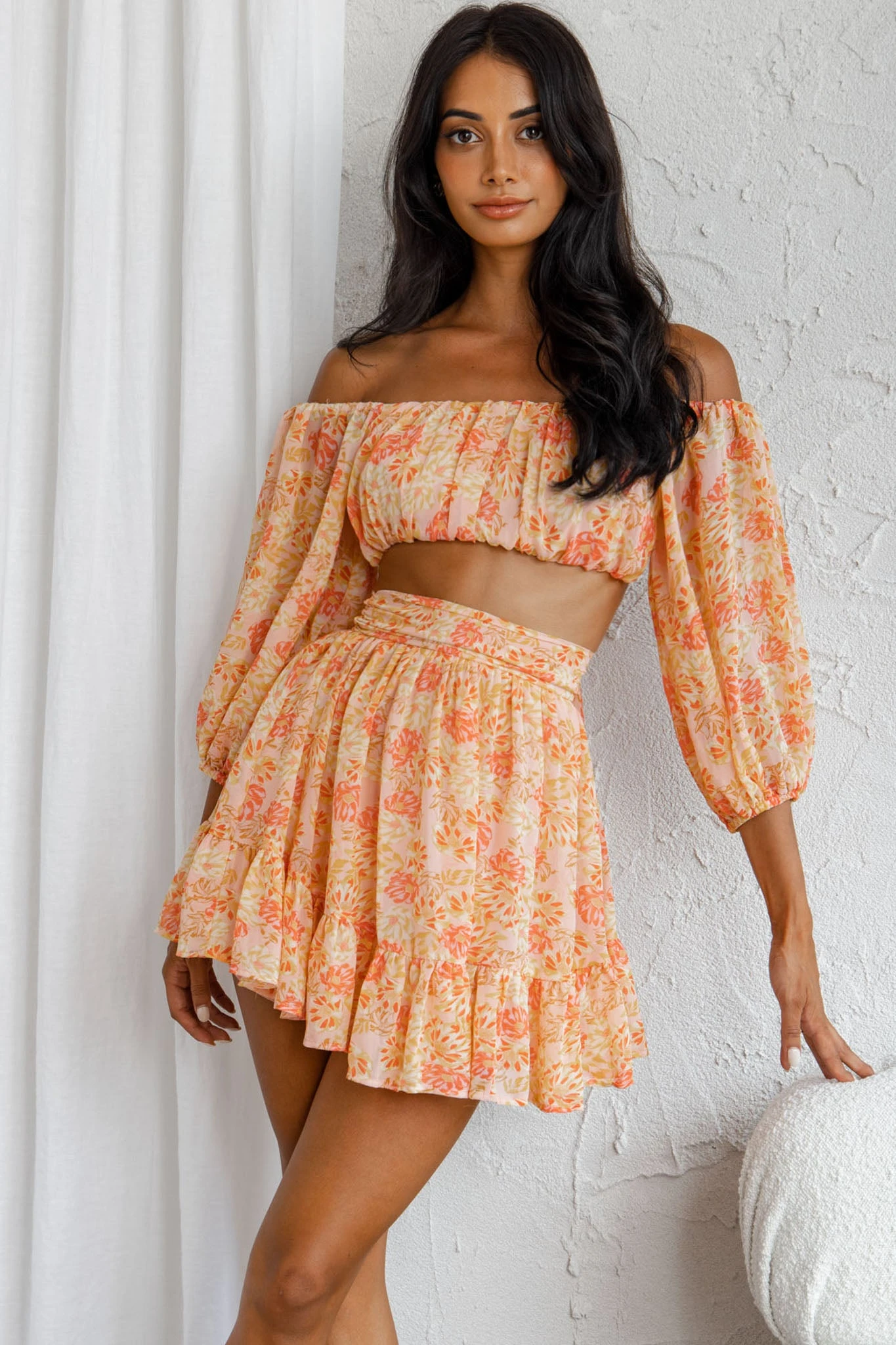 Abby Off-Shoulder Tie-Up Back Crop Top Floral Print Pink - Image 7