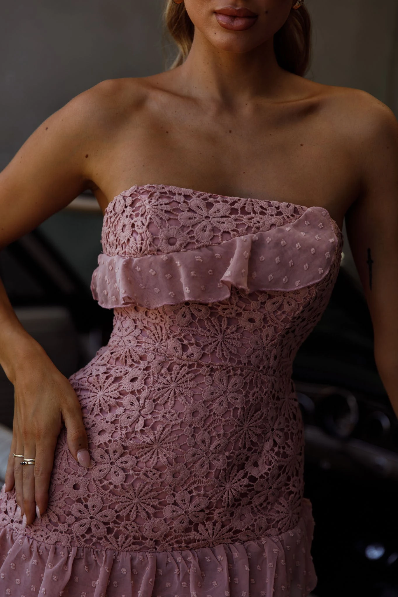 Monte Carlo Strapless Ruffle Dress Blush - Image 4