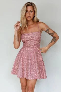 Into The Night Tied Back Sequin Dress Mauve
