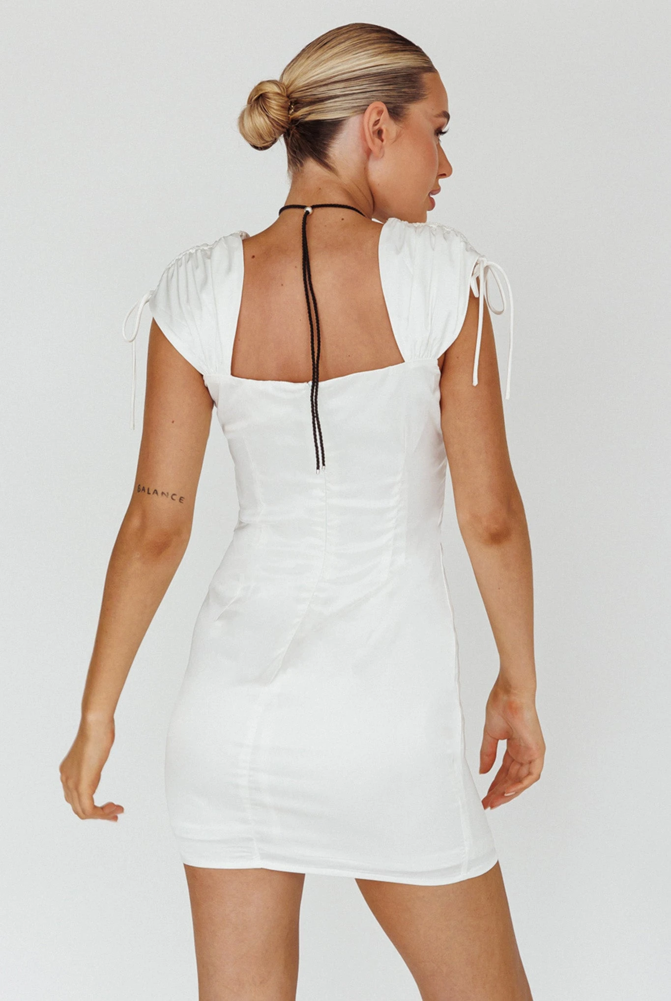 Yris String Tie Detail Mini Dress Off White - Image 2