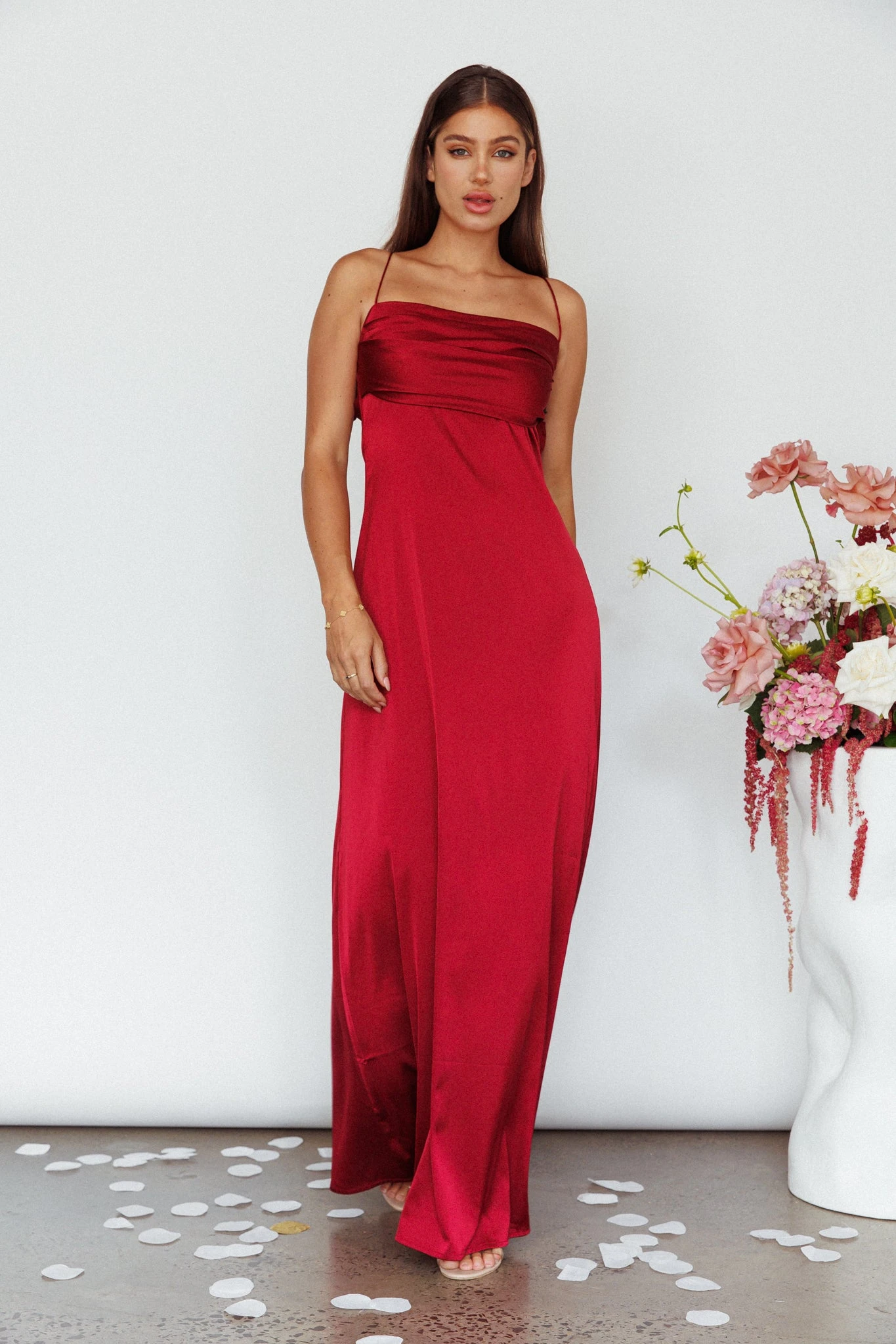 Love Letters Strappy Cowl Back Dress Burgundy - Image 3