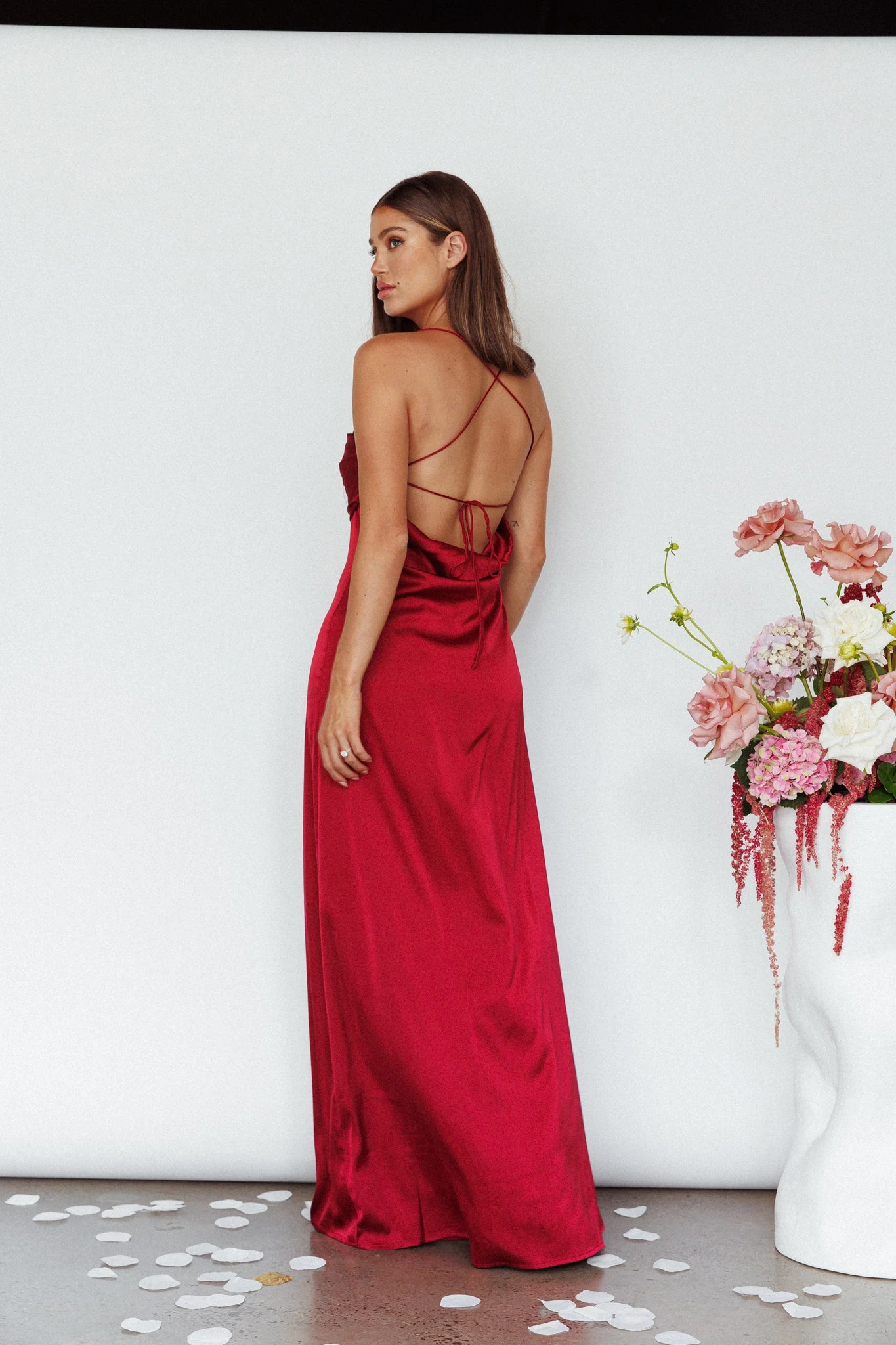 Love Letters Strappy Cowl Back Dress Burgundy - Image 2