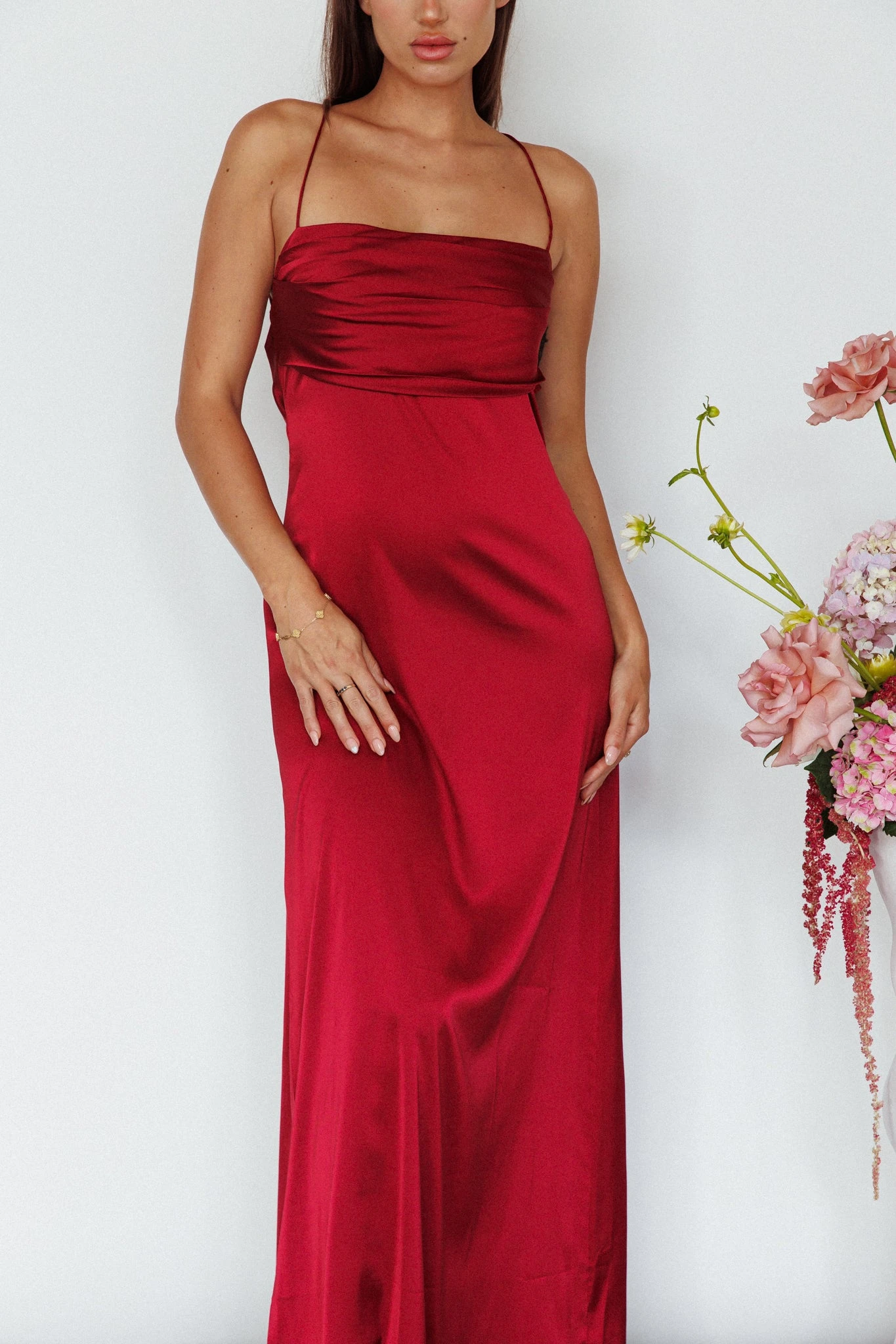 Love Letters Strappy Cowl Back Dress Burgundy - Image 4