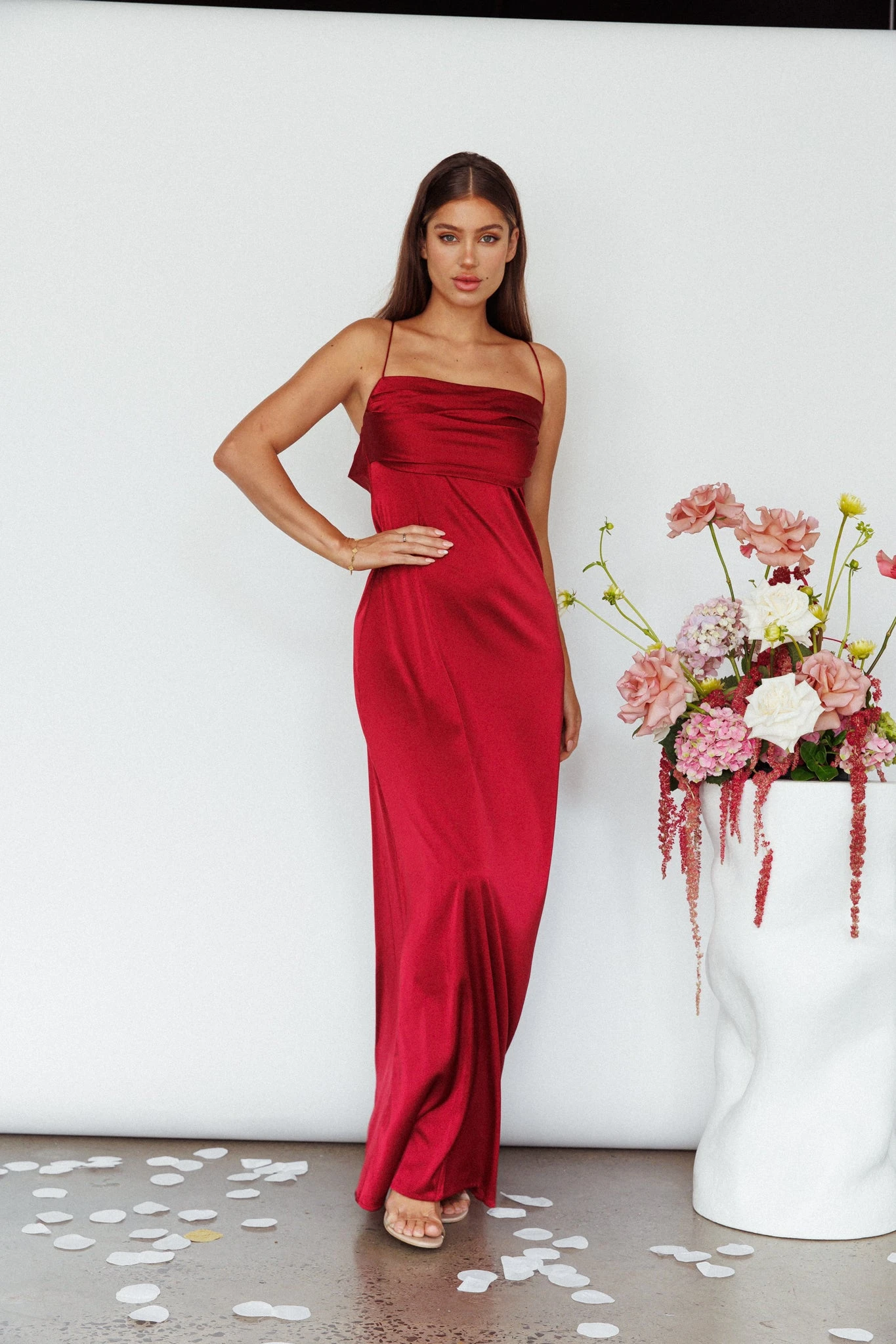 Love Letters Strappy Cowl Back Dress Burgundy - Image 5