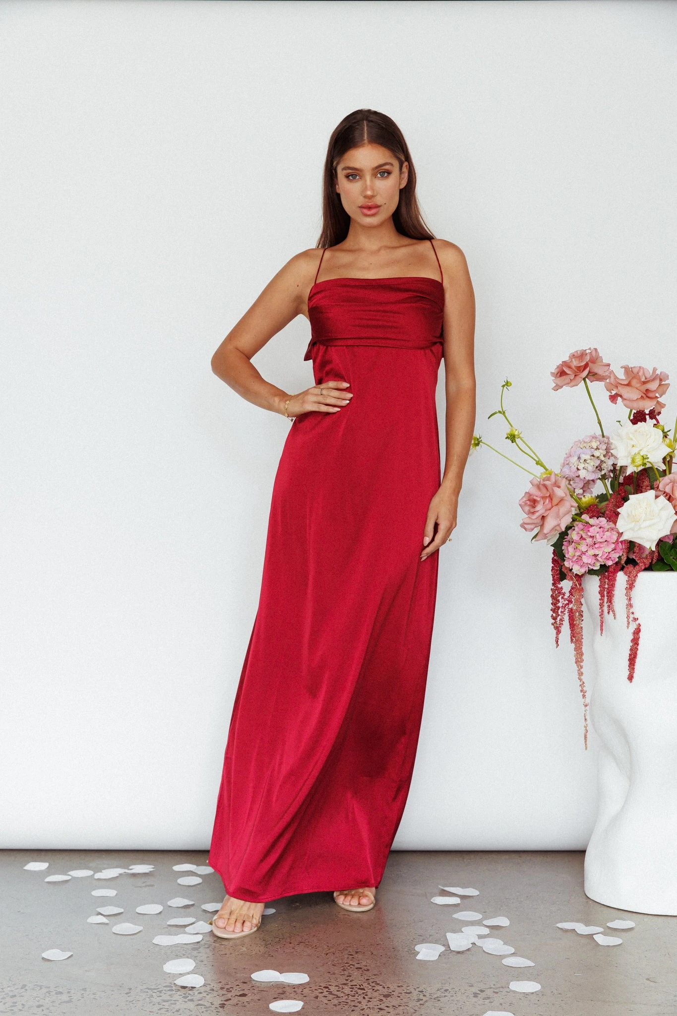 Love Letters Strappy Cowl Back Dress Burgundy - Image 7