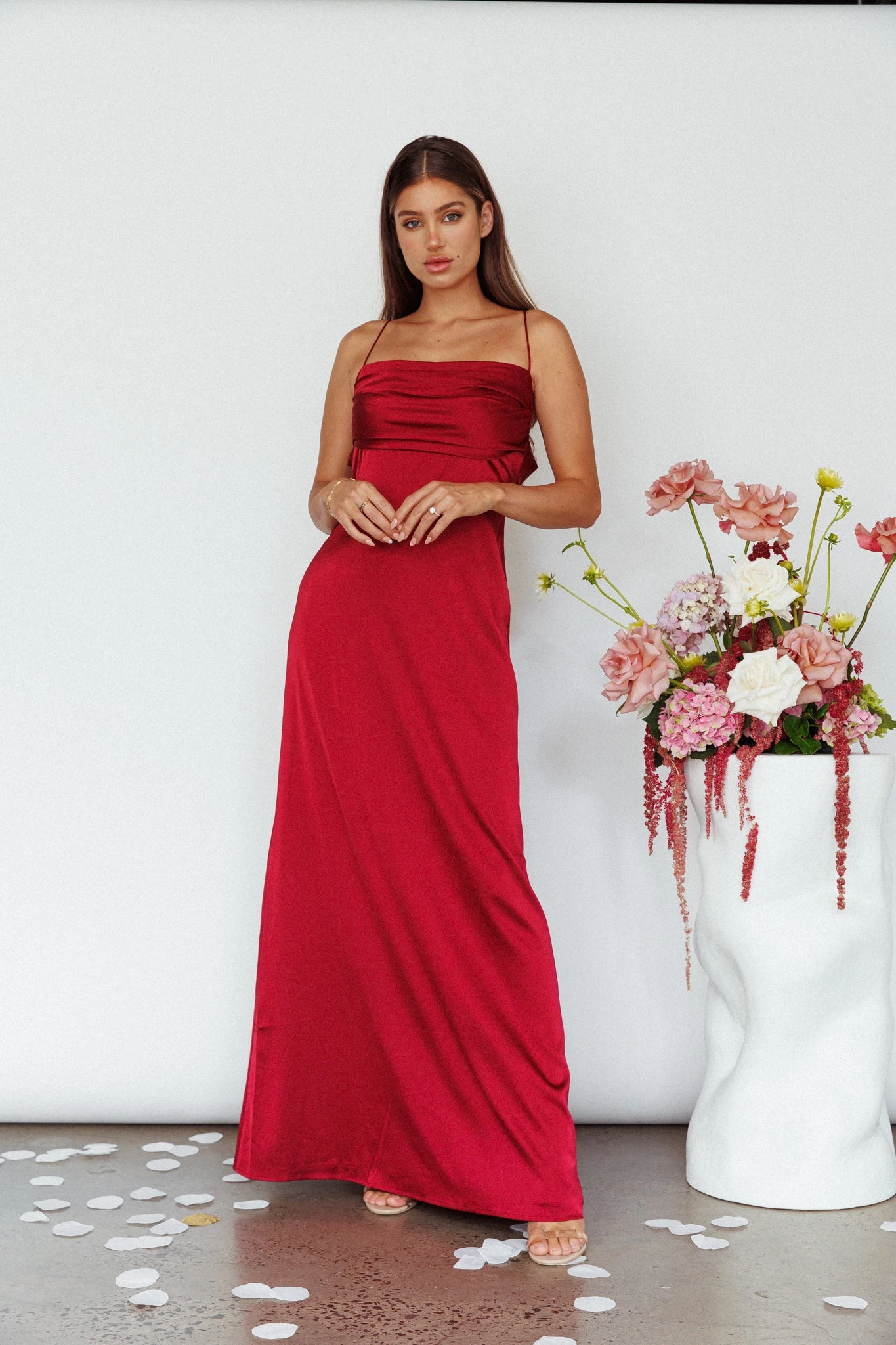 Love Letters Strappy Cowl Back Dress Burgundy - Image 8