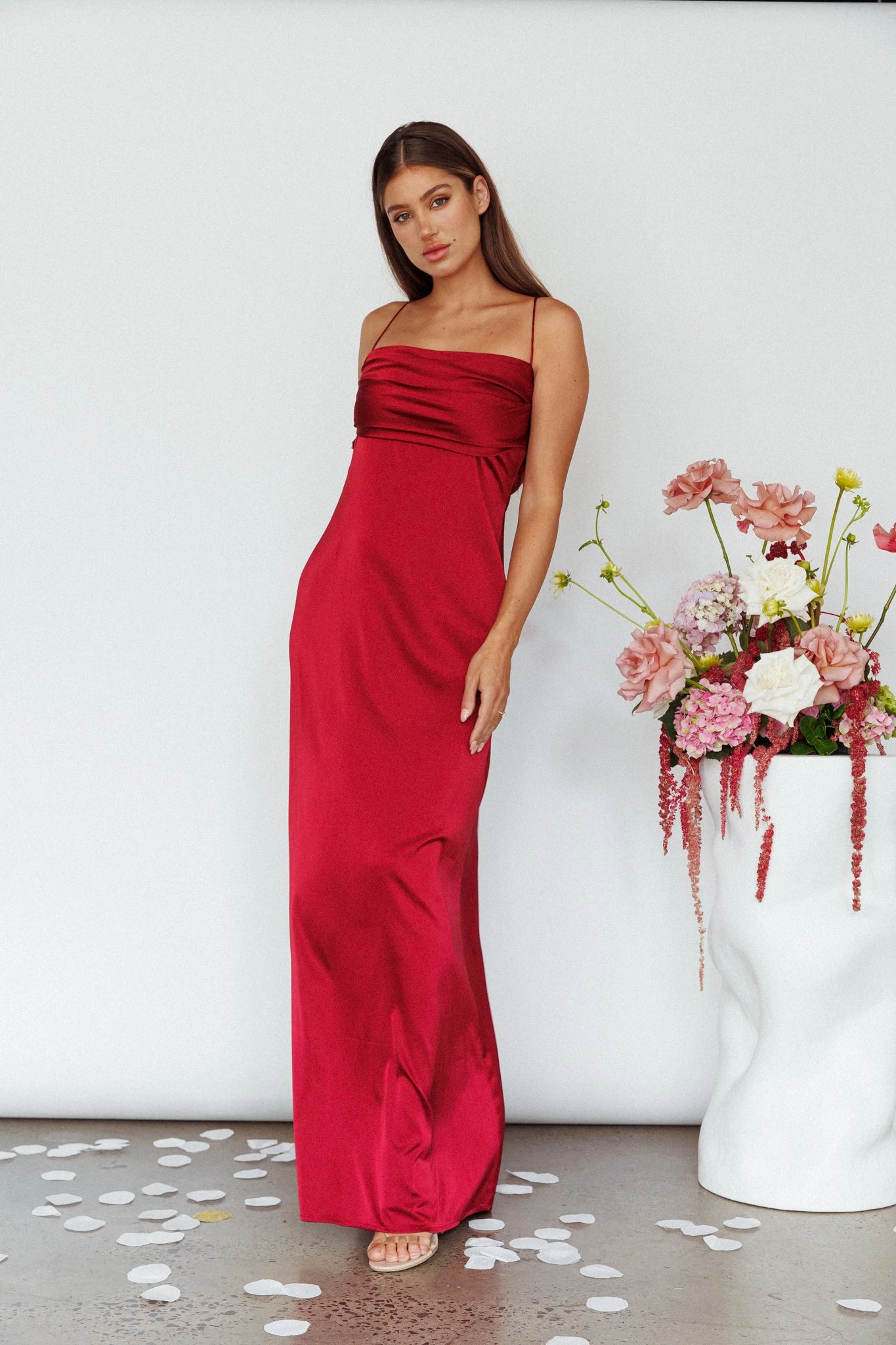 Love Letters Strappy Cowl Back Dress Burgundy - Image 9