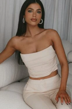 Monaco Nights Pleated Tube Top Nude