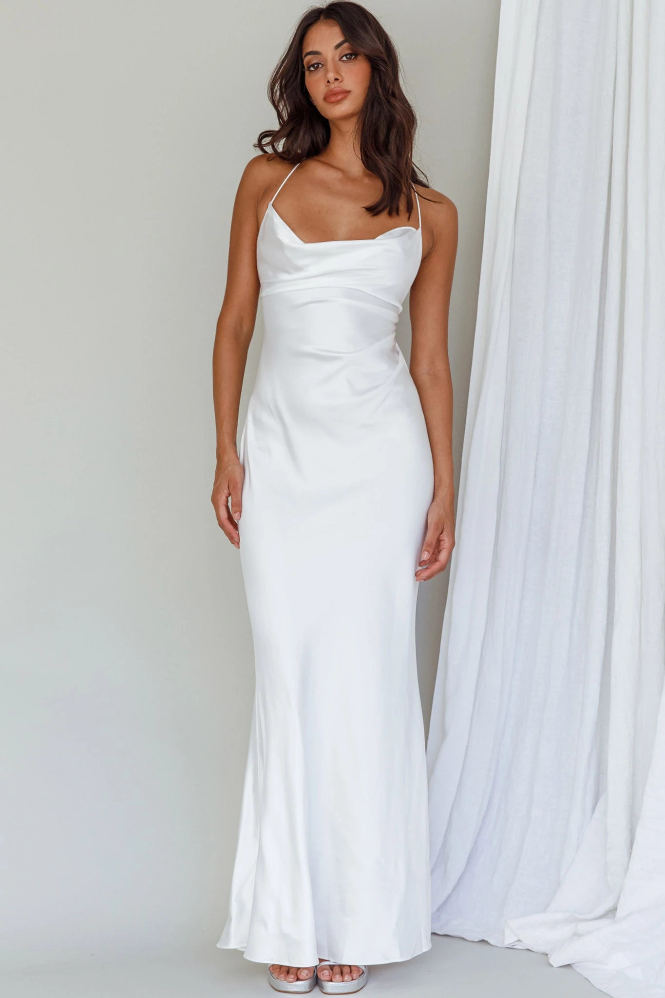 Palma Low Back Strappy Maxi Dress White - Image 3