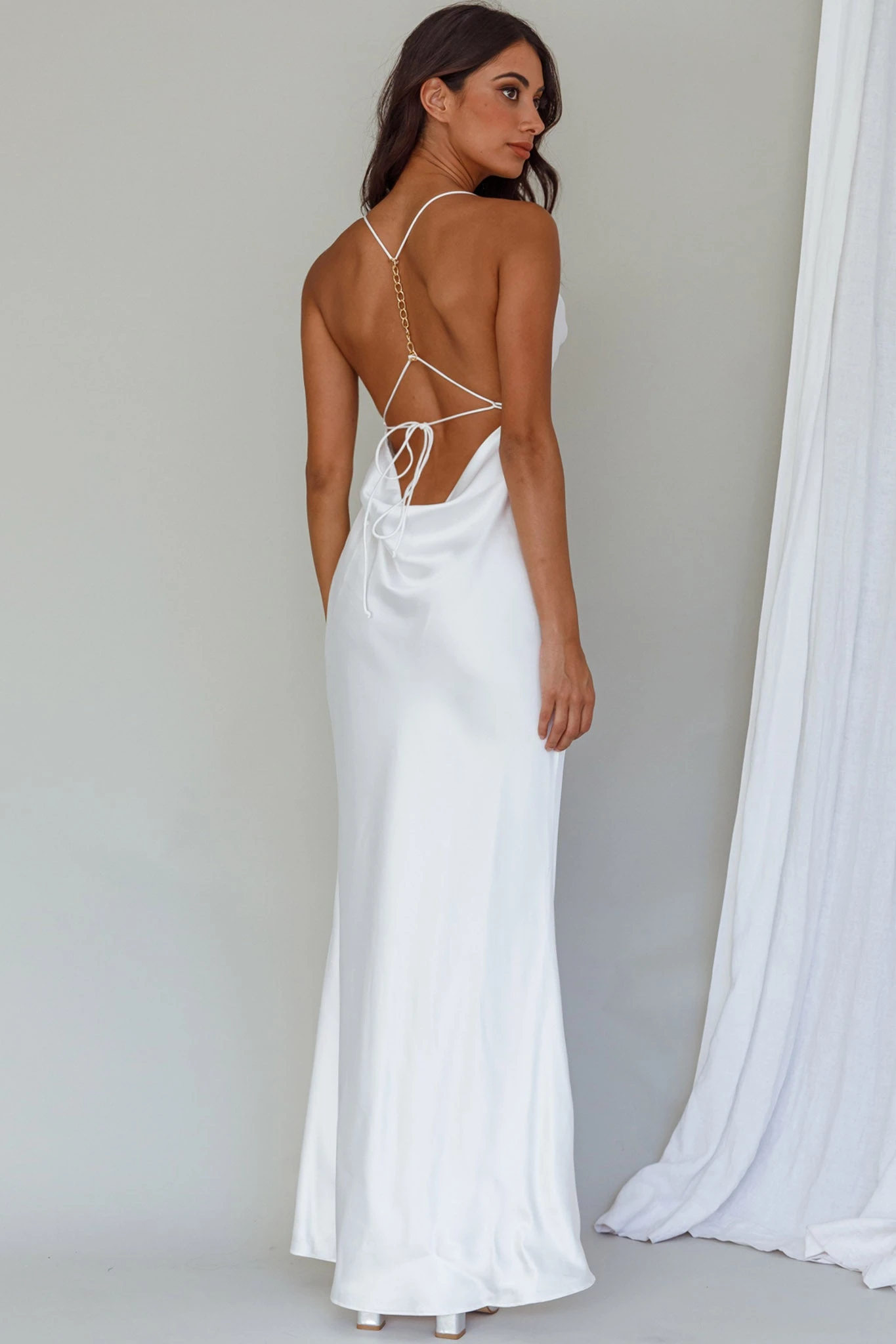 Palma Low Back Strappy Maxi Dress White - Image 2