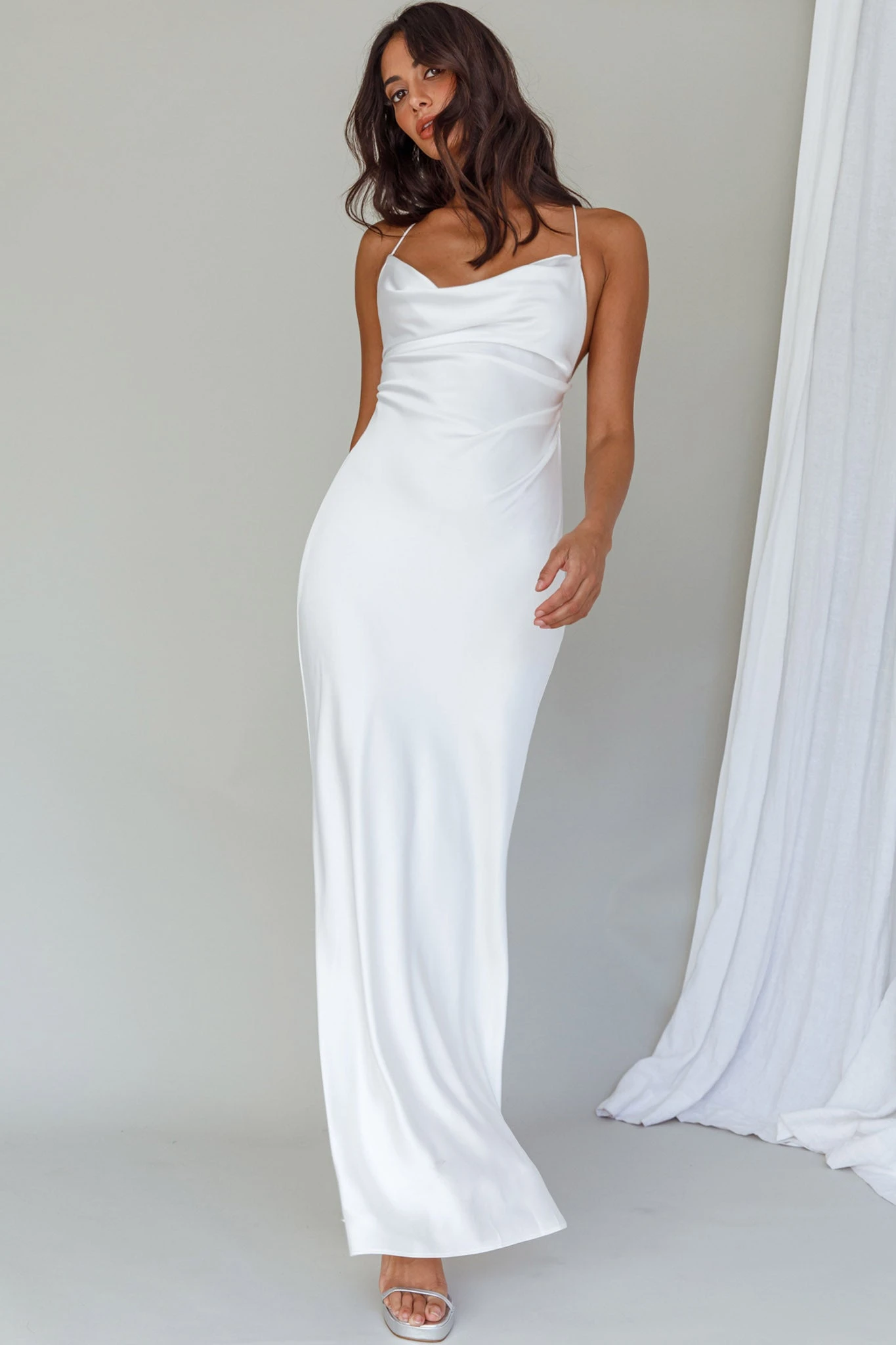 Palma Low Back Strappy Maxi Dress White - Image 8