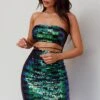 Tupelo Cut-Out Waist Sequin Mini Dress Green/Black