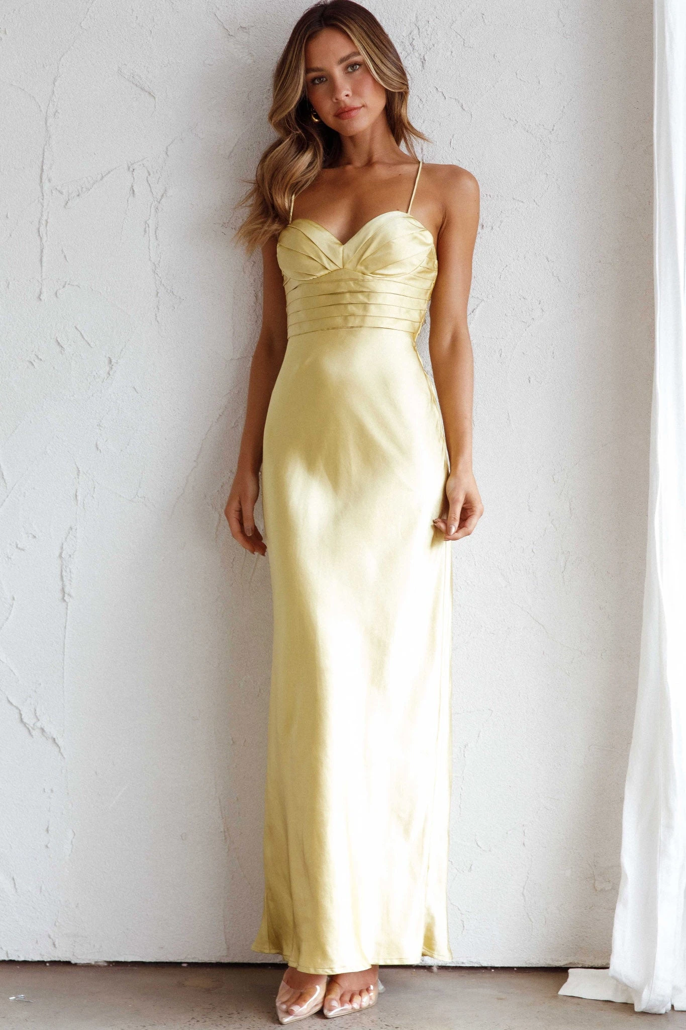 Azara Pintuck Bodice Maxi Dress Yellow - Image 2