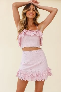 Houston Scalloped Hem Broderie Anglaise Mini Skirt Blush