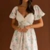 Lovers Lane Lace Trim Puff Sleeve Dress Floral Apricot