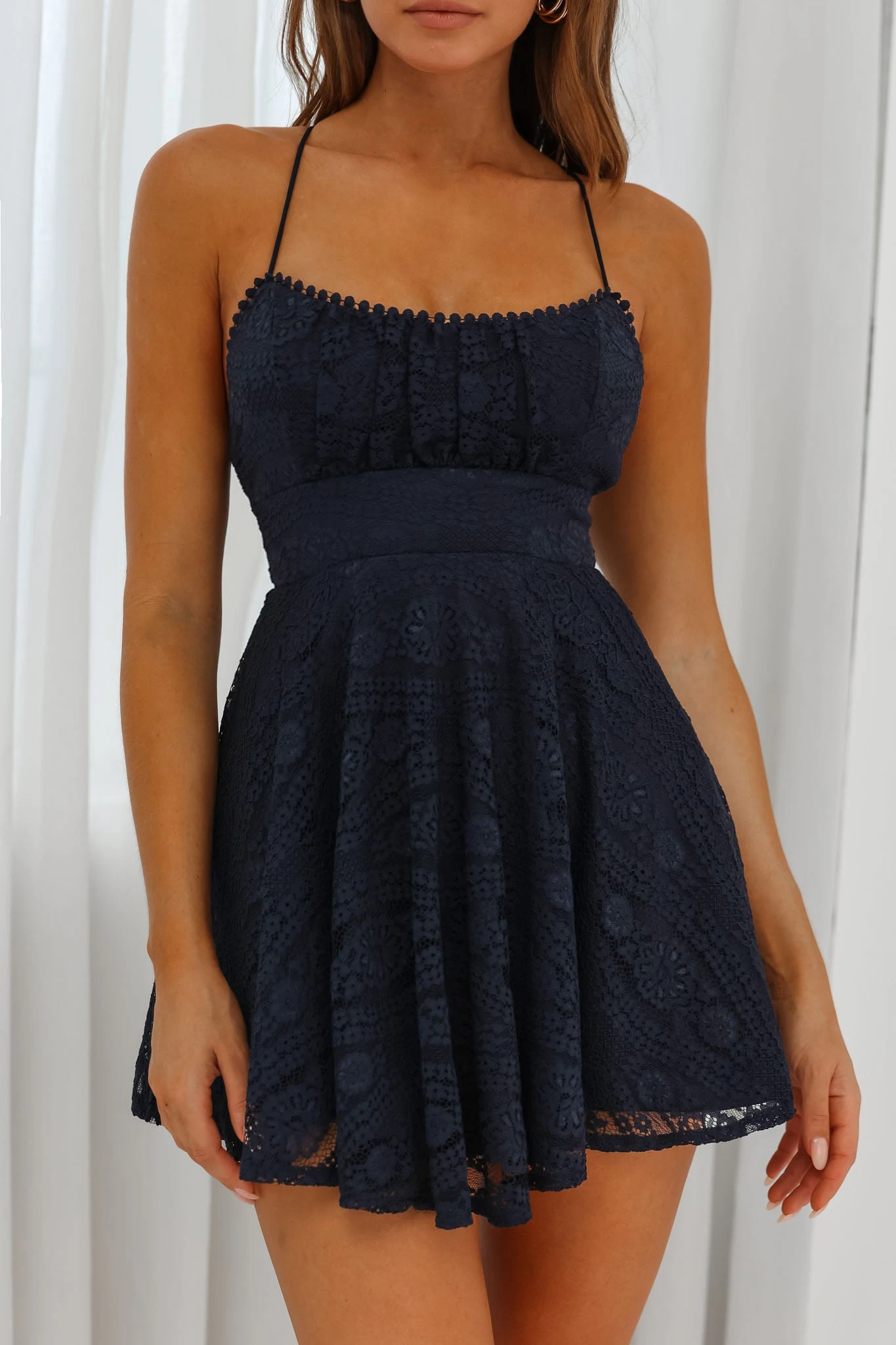 Mardi Circle Trim Lace Babydoll Dress Navy - Image 4