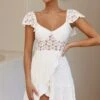 Secret Crush Flutter Sleeve Floral Lace Ruffle Hem Dress White