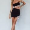 Call On Me Diamante Fringe Mini Skirt Black