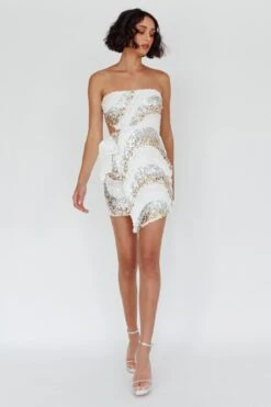 Eyes For You Waist Tie Mini Dress Sequin White