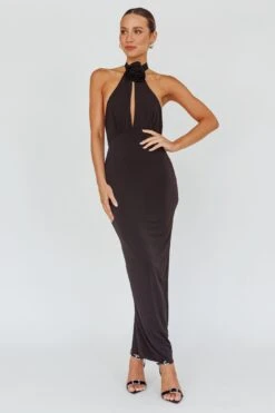 Simha Rose Halterneck Midi Dress Black