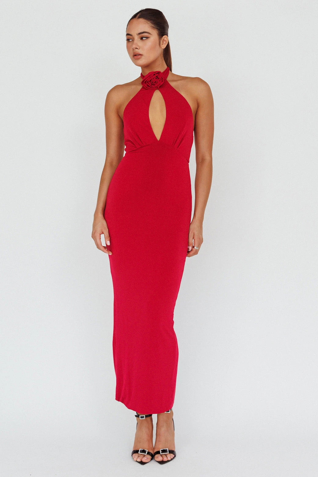 Simha Rose Halterneck Midi Dress Red - Image 3