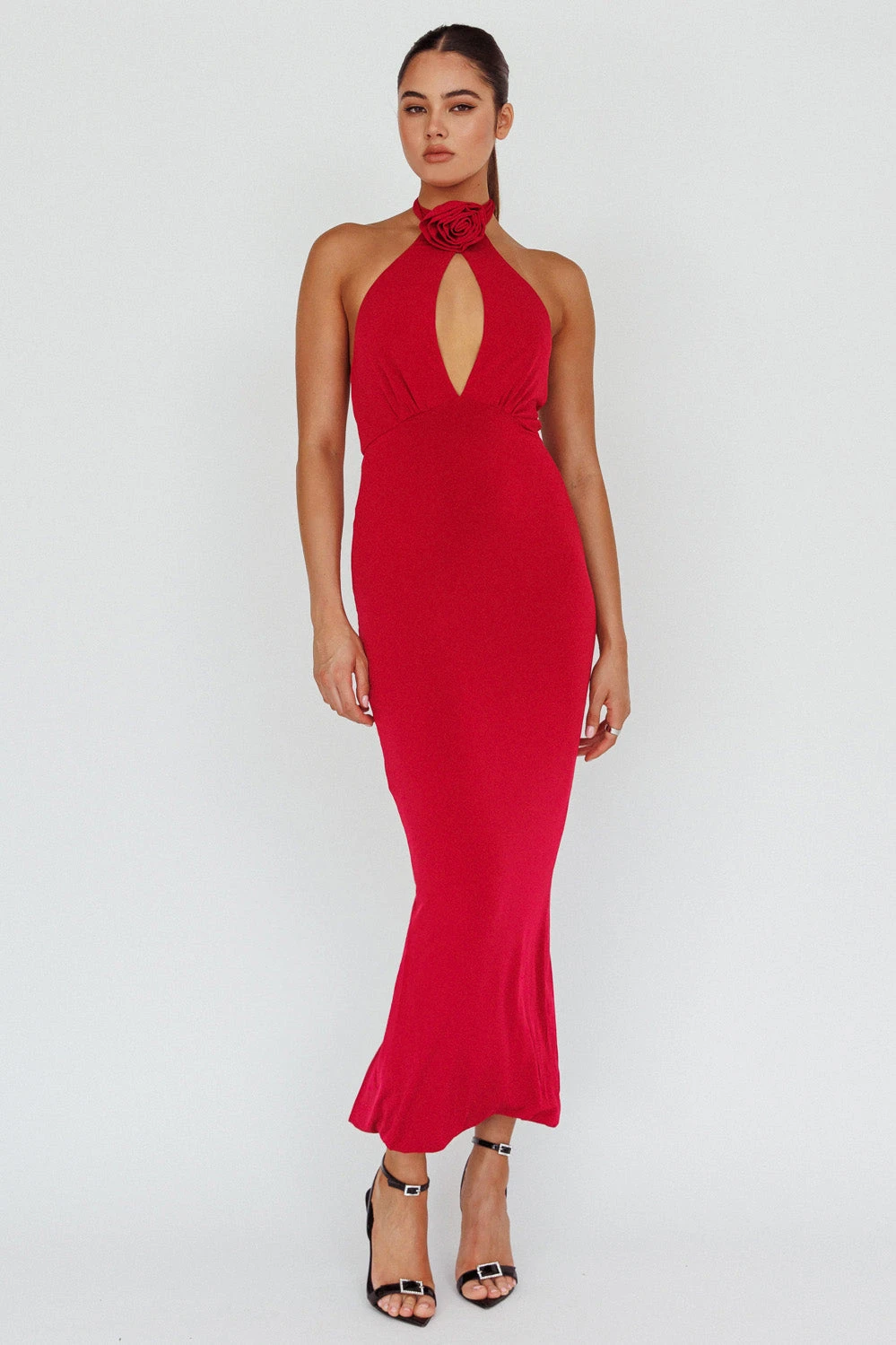 Simha Rose Halterneck Midi Dress Red - Image 5
