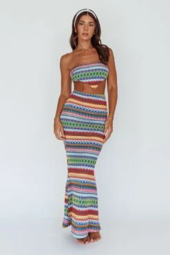 Tulum Knit Midi Skirt Blue Multi
