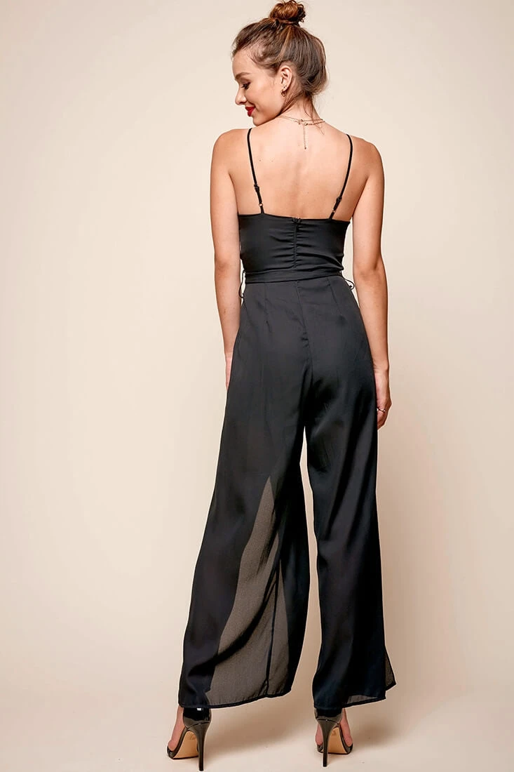 Carrie High Slit Chiffon Jumpsuit Black - Image 5