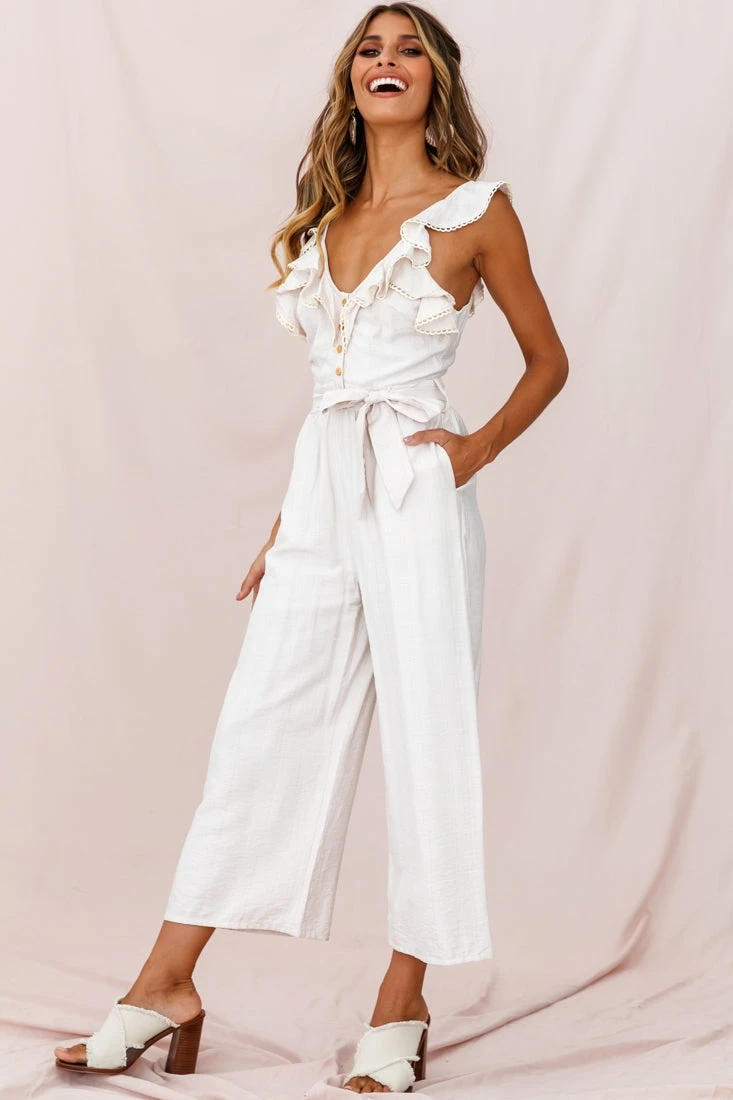 Danube Belted Waist Jumpsuit Beige - Image 3