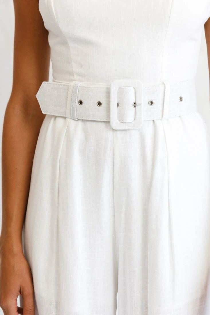 Santa Barbara Cuffed Hem Belted Jumpsuit White - Image 4