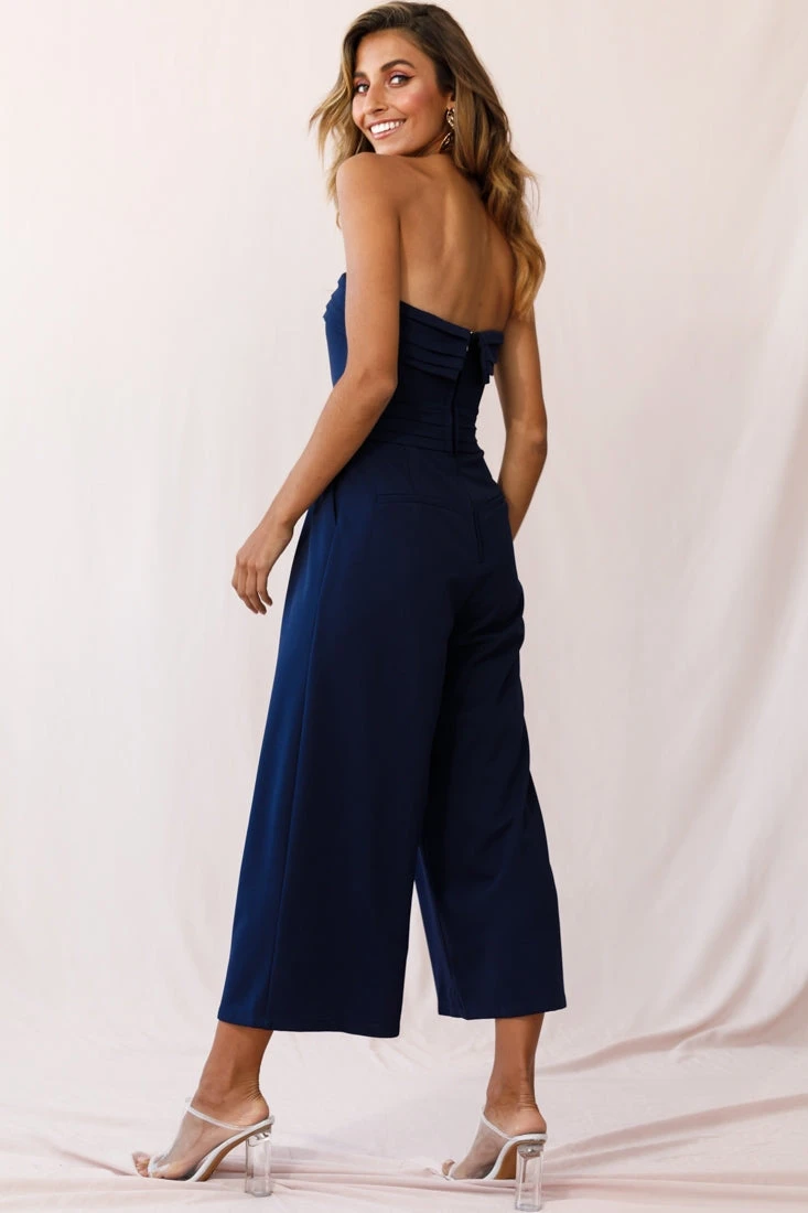 Chosen Strapless Wide Leg Jumpsuit Navy - Image 6