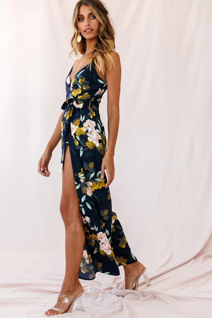 Carrie High Slit Cami Jumpsuit Navy - Image 3