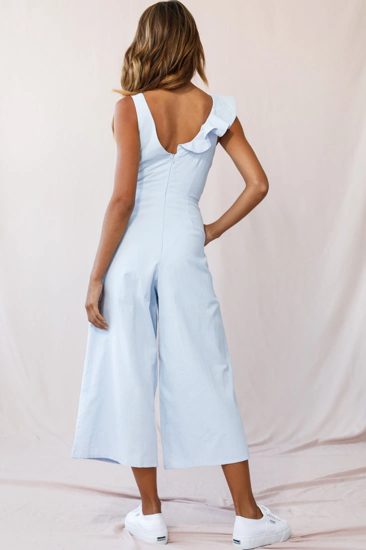 Cheryl Ruffle Strap Wide Leg Jumpsuit Steel Blue - Image 3