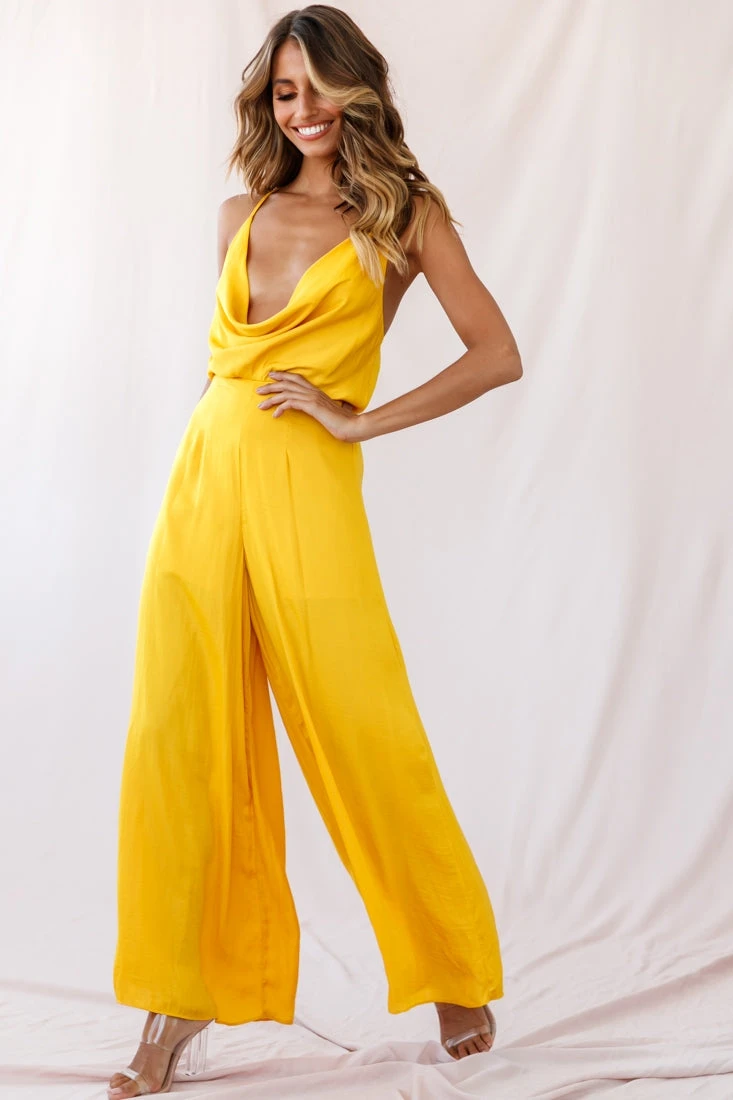 Jaclyn Wide-Leg Cowl Neck Jumpsuit Mustard - Image 2