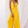 Jaclyn Wide-Leg Cowl Neck Jumpsuit Mustard