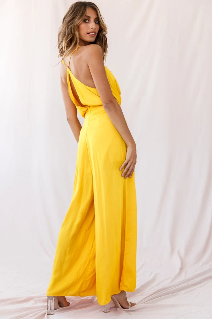 Jaclyn Wide-Leg Cowl Neck Jumpsuit Mustard - Image 3