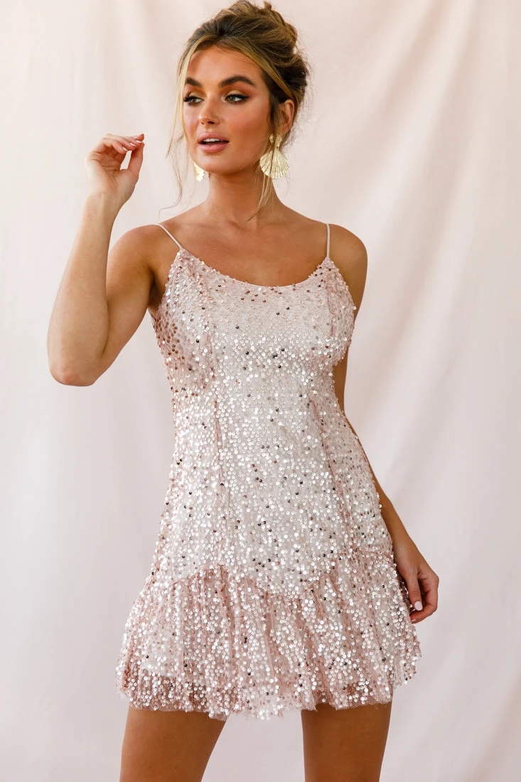Shine Spaghetti Strap Sequin Mini Dress Rose Gold - Image 6