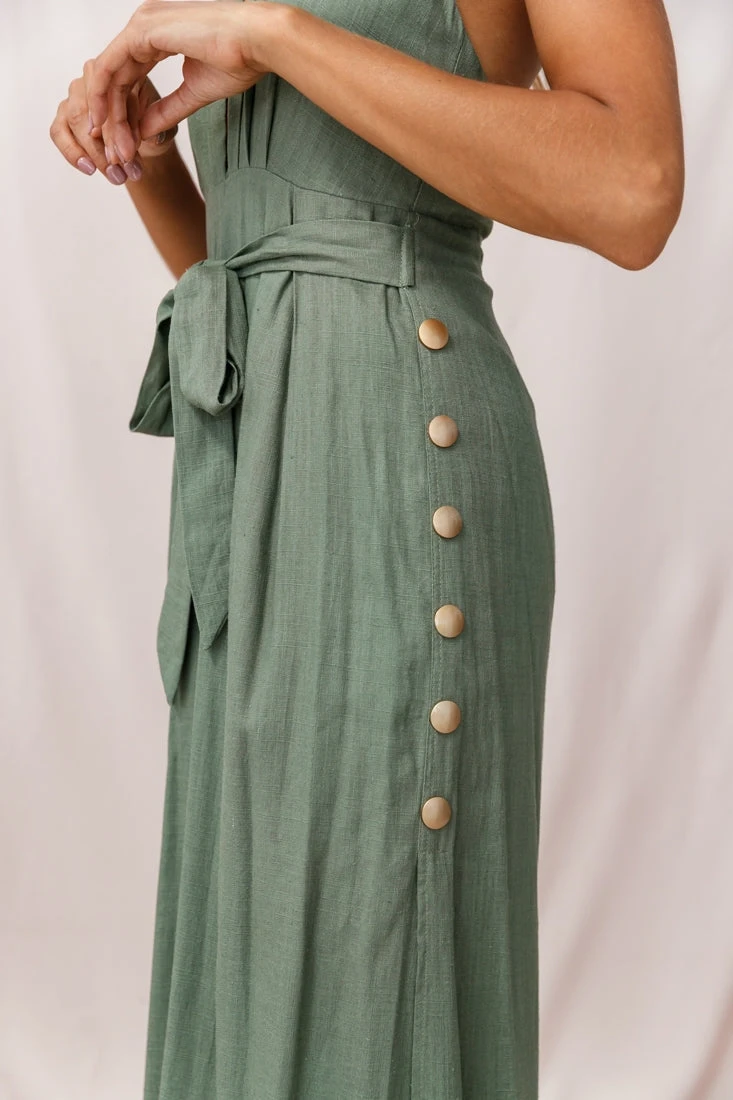 Aruba Wide Leg Halterneck Jumpsuit Khaki - Image 4