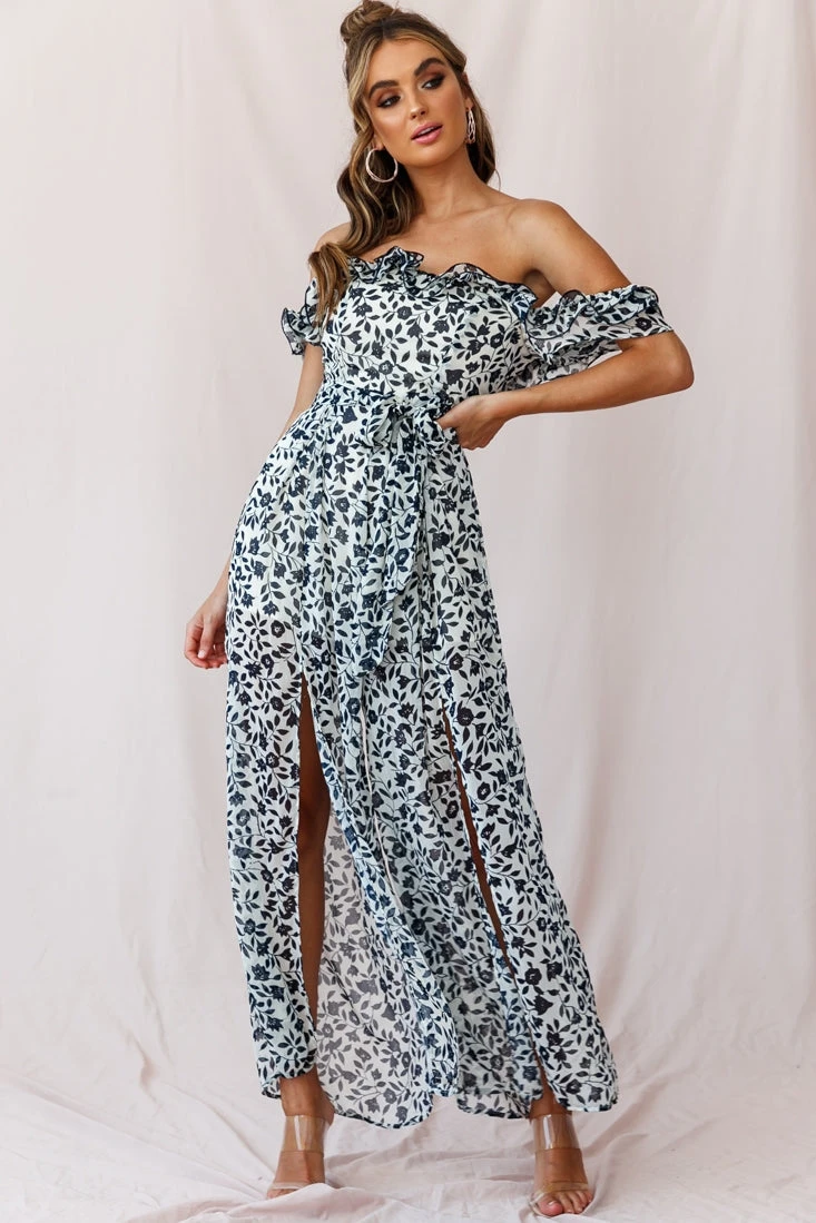 Jazz Bardot Neckline Wide Leg Split Jumpsuit Navy - Image 6