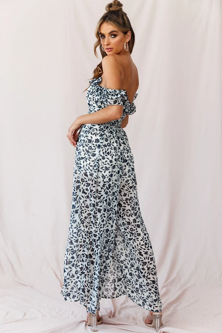 Jazz Bardot Neckline Wide Leg Split Jumpsuit Navy - Image 4