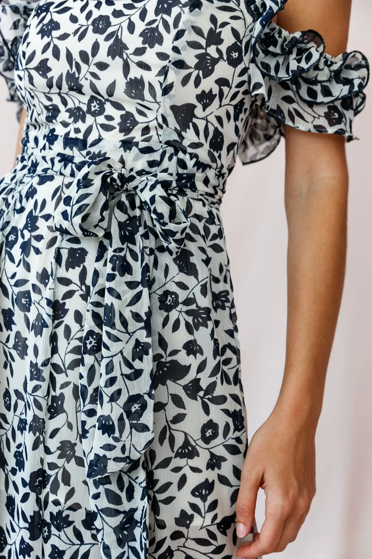 Jazz Bardot Neckline Wide Leg Split Jumpsuit Navy - Image 5