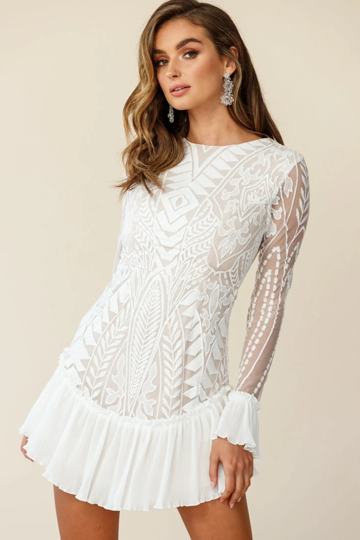 Dreamy Long Sleeve Mini Dress White - Image 4
